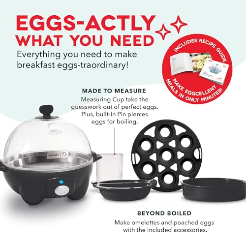 Rapid Egg Cooker for 6 Eggs, Hard Boiled, Poached, Scrambled, or Omelets, Auto Shut Off, Black G6815