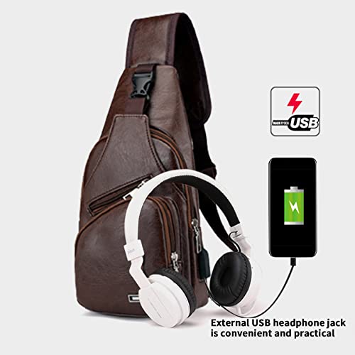 Waterproof Leather Crossbody Sling Bag with USB Charging Y172123