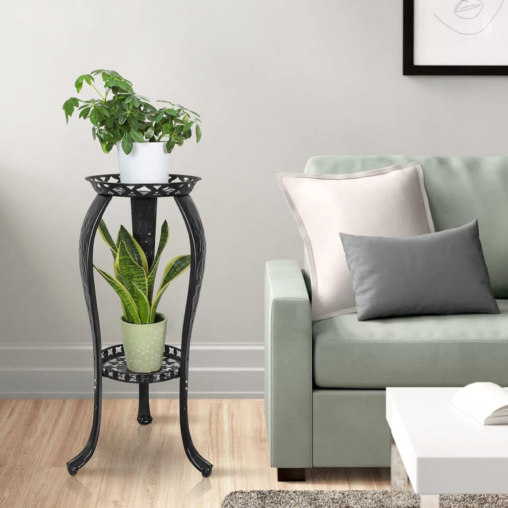 2-Tier Metal Plant Stand Indoor Outdoor Iron Flower Pot Holder Tall Display Rack, Black, 2-Pack M884069