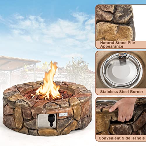 28 Inch Round Propane Fire Pit with Lava Rocks and PVC Cover B43400