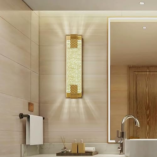 Crystal Wall Sconce Light, Gold LED Bathroom Vanity Lighting, 2 Pack F224