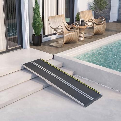 Foldable Wheelchair Ramp, 8FT Aluminum Threshold Ramp with Non-Slip Surface T781