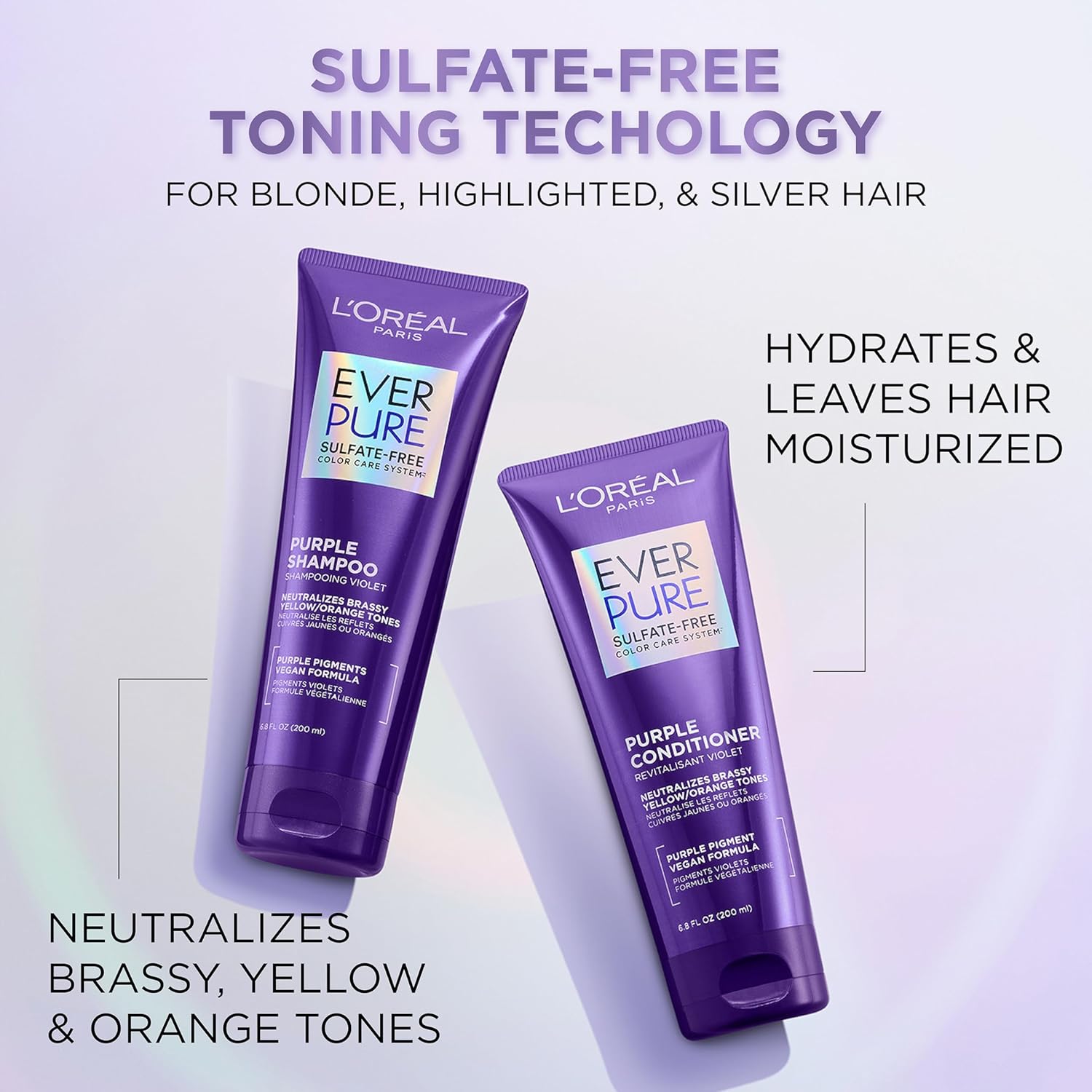 Sulfate Free Purple Shampoo and Conditioner Set for Blonde or Silver Hair D2791