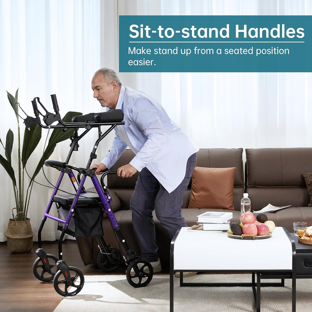 Upright Walker with Padded Seat and Backrest, Compact Folding, Purple O758830