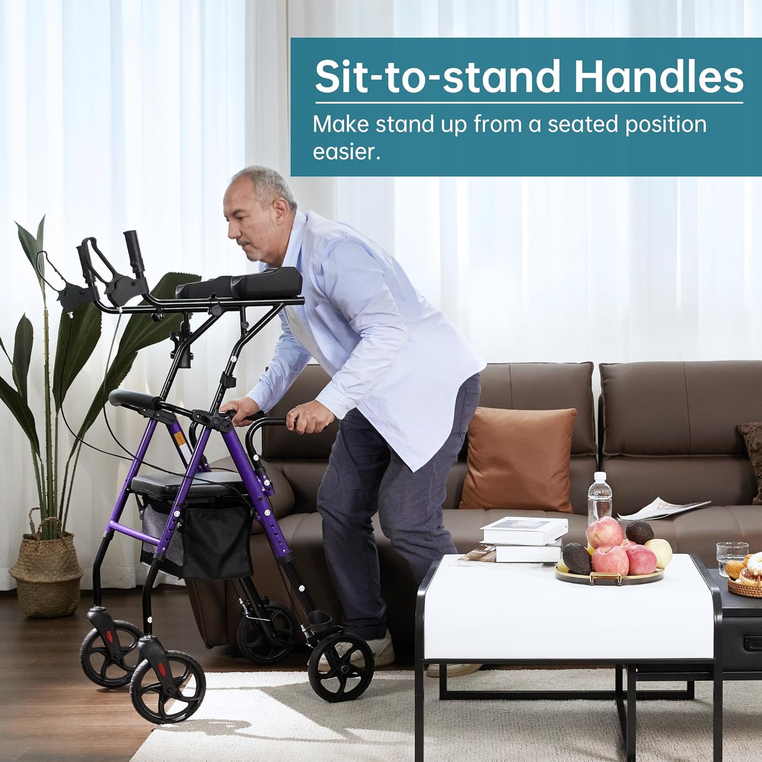 Upright Walker with Padded Seat and Backrest, Compact Folding, Purple O758830