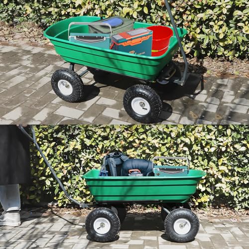 600 Lbs Poly Garden Dump Cart with Rotating Handle and No-Flat Tires U57786