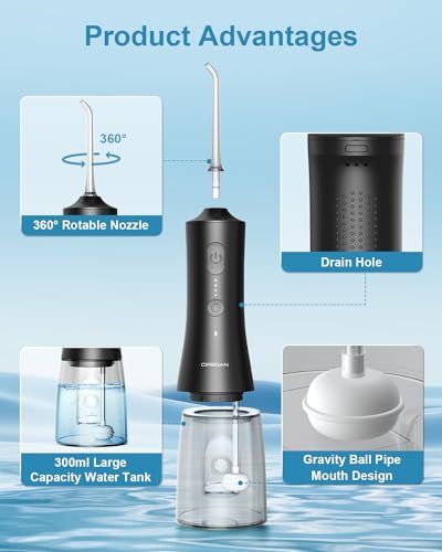 Cordless Water Flosser 300ml Rechargeable Oral Irrigator with 4 Modes and 4 Jet Tips D7941