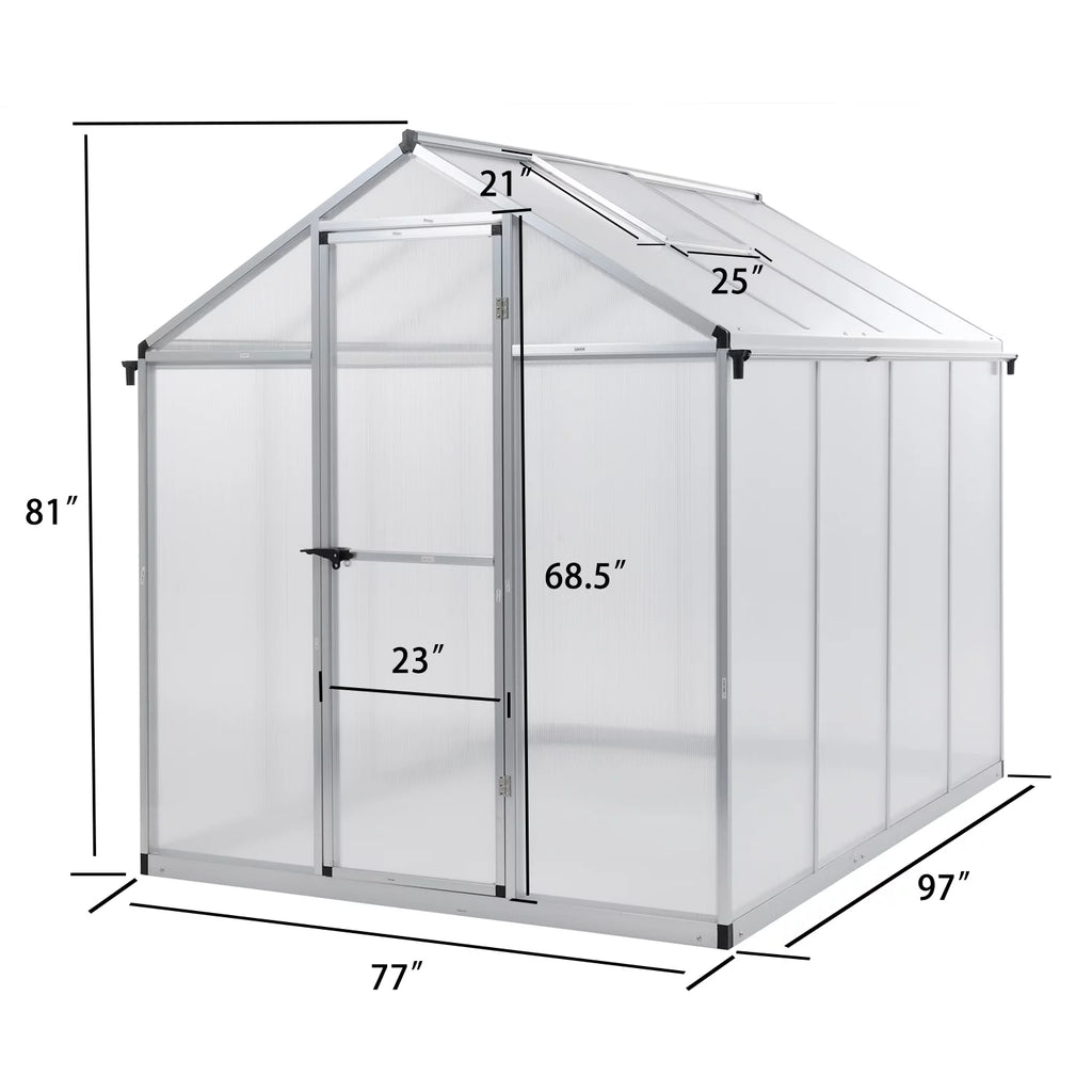 Walk-in Polycarbonate Greenhouse with Roof Vent and Door Lock A1336