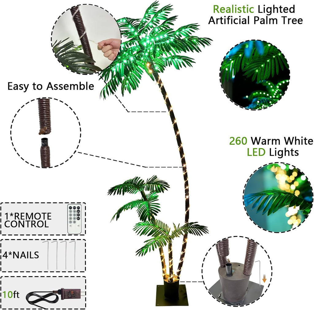 Artificial Lighted Palm Tree for Patio with 260 LED, 3 Trunks B213