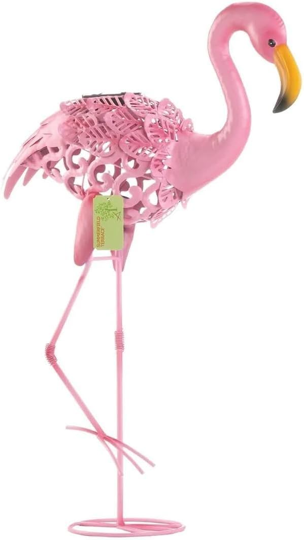 Solar Lighted Flamingo Yard Art Leaning M193499