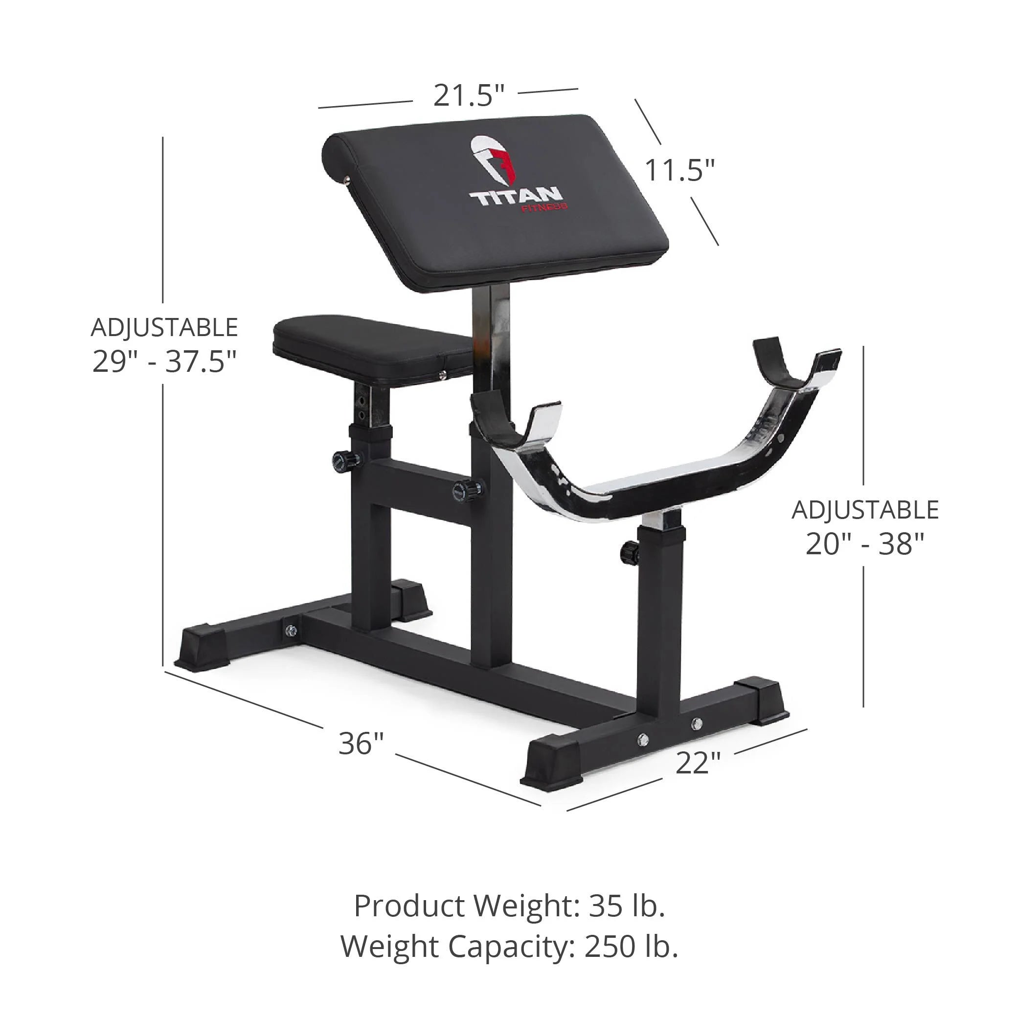 Adjustable Preacher Curl Weight Station, Seated Strength Training Bench, 250 LB Capacity M772692