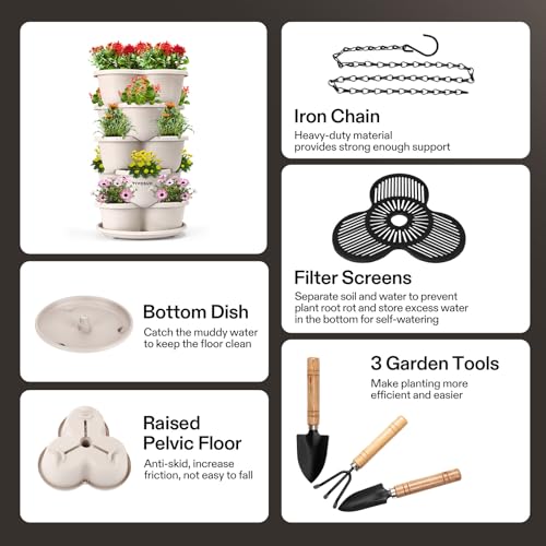 5 Tier Vertical Stackable Planter for Strawberries, Flowers, Herbs, Vegetables O51143