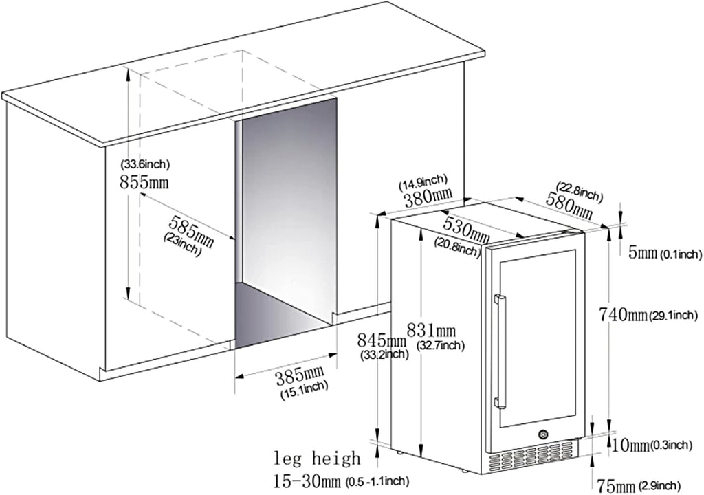 Beverage Cooler 24 Inch, Built-in and Freestanding Refrigerator 180 Cans, Stainless Steel I34420