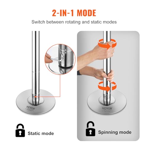 Spinning Static Dancing Pole, Height Adjustable Stainless Steel, Portable for Home Gym Q754