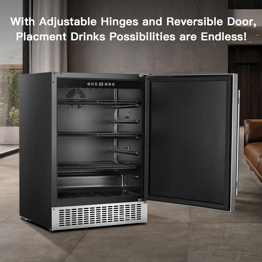 Beverage Cooler 24 Inch, Built-in and Freestanding Refrigerator 180 Cans, Stainless Steel I34420