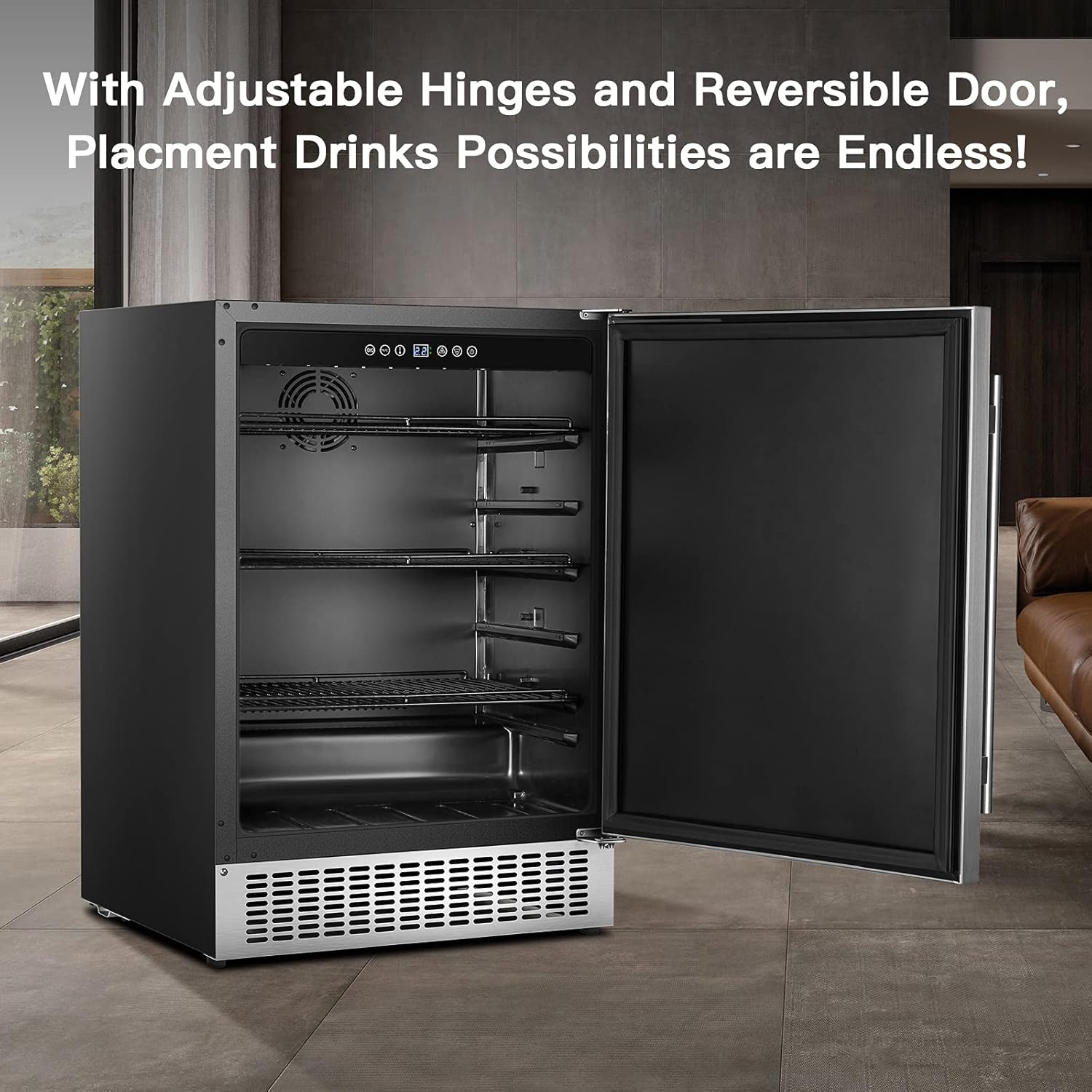Beverage Cooler 24 Inch, Built-in and Freestanding Refrigerator 180 Cans, Stainless Steel I34420