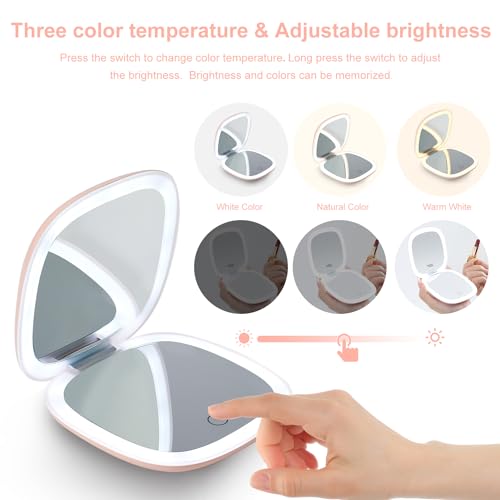 Compact LED Magnifying Travel Makeup Mirror - 4 inches 1X/10X Dimmable Double Sided USB Rechargeable L7148