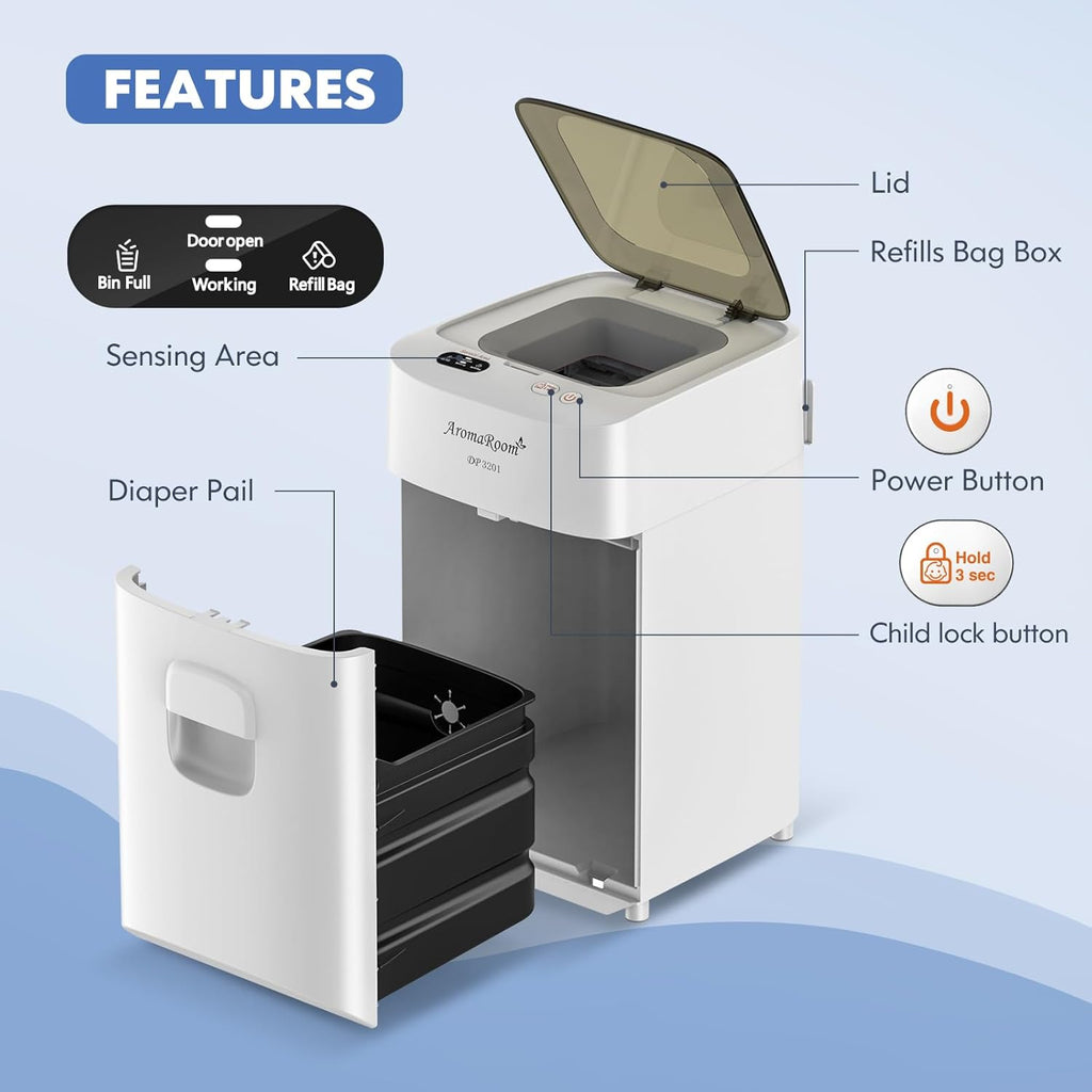 Diaper Pail Odor-Locking, Individually Sealed Baby Diaper Pail Smart Trash Can P469