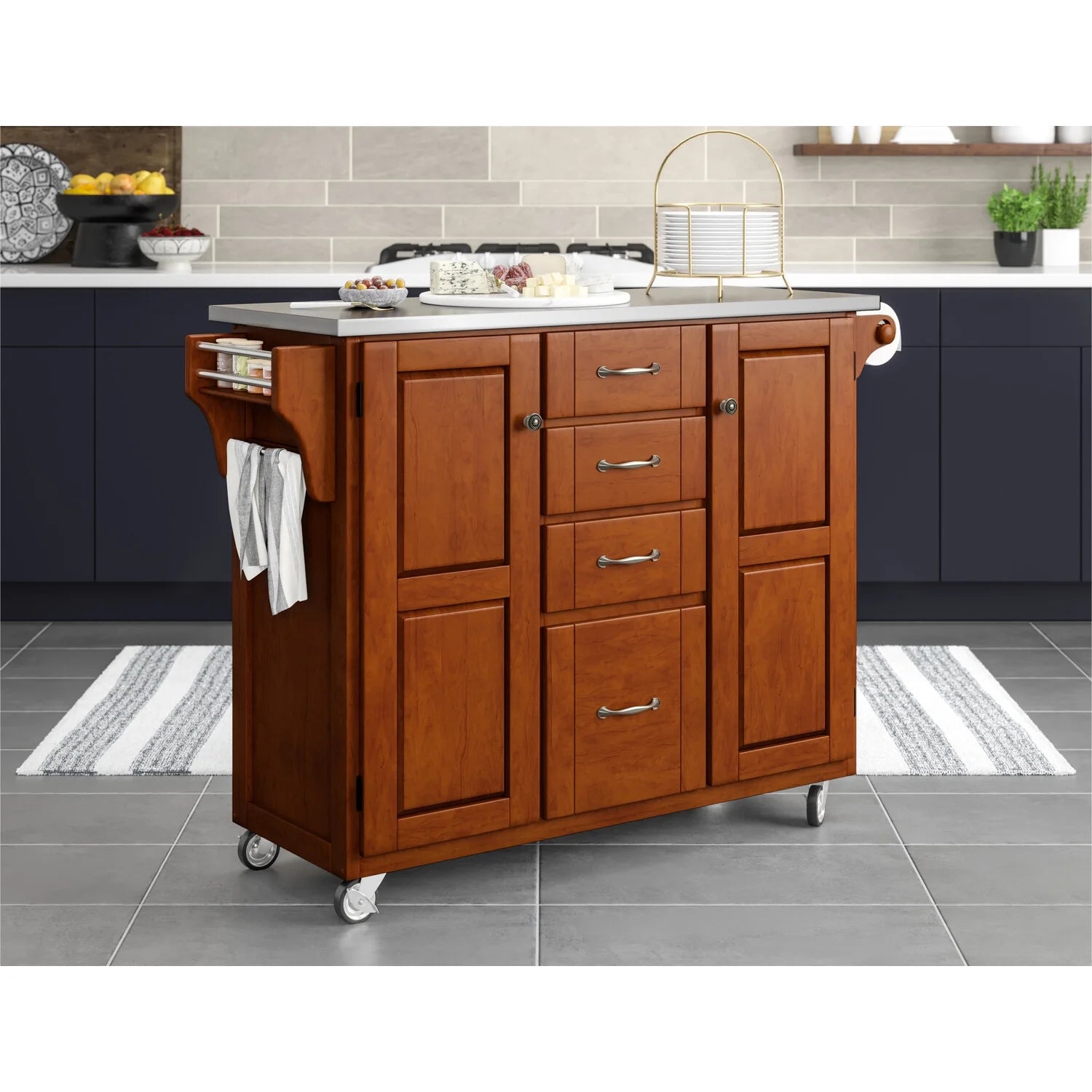 Solid Wood Kitchen Cart with Stainless Steel Top P417178
