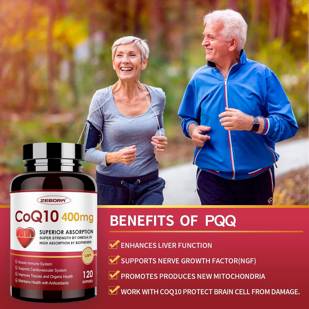 CoQ10 400mg Softgels with PQQ & Omega-3, Antioxidant Supplement for Heart and Energy Support, 120 Servings U256