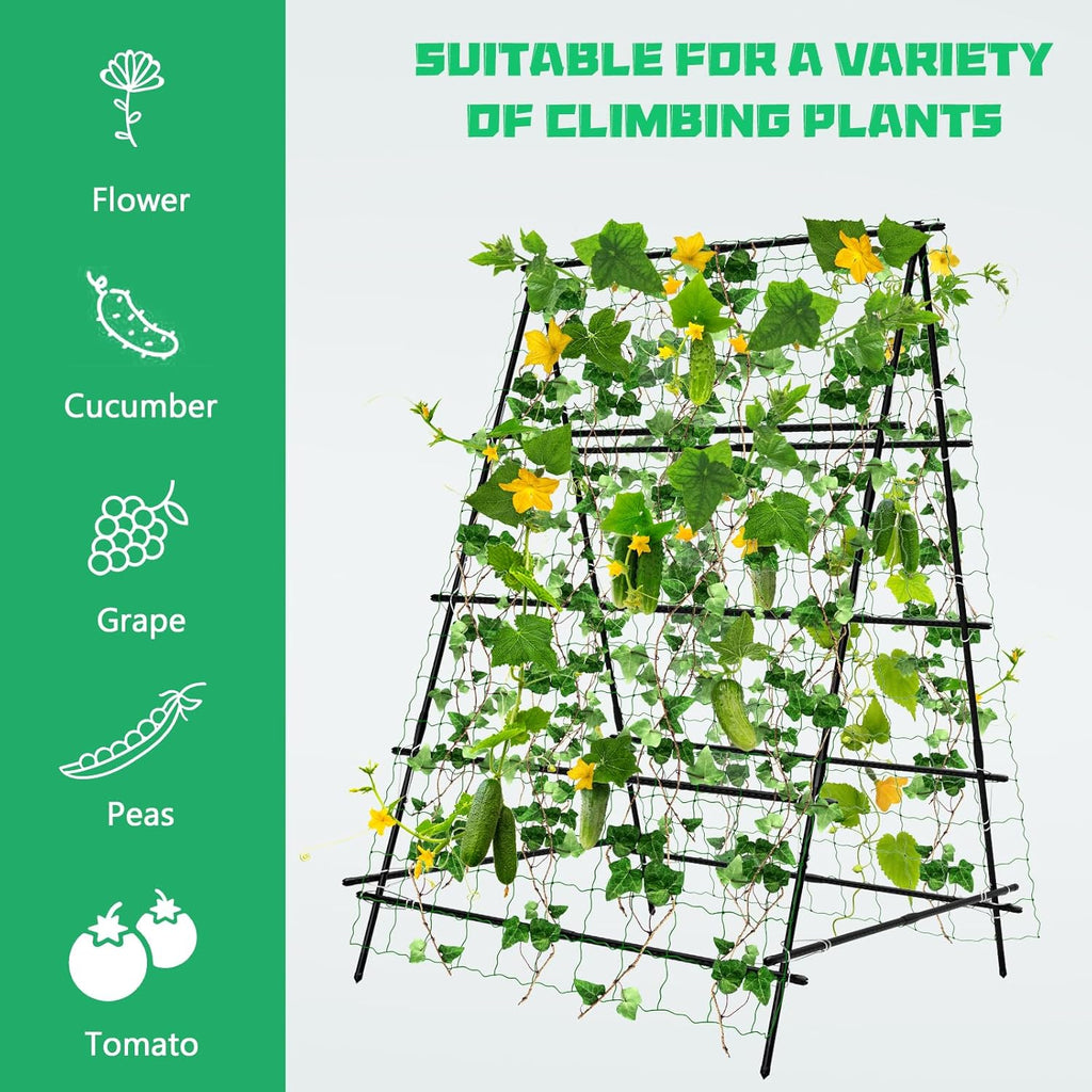 Cucumber Trellis A-Frame for Climbing Plants, Garden Grow Support with Plant Clips D5025