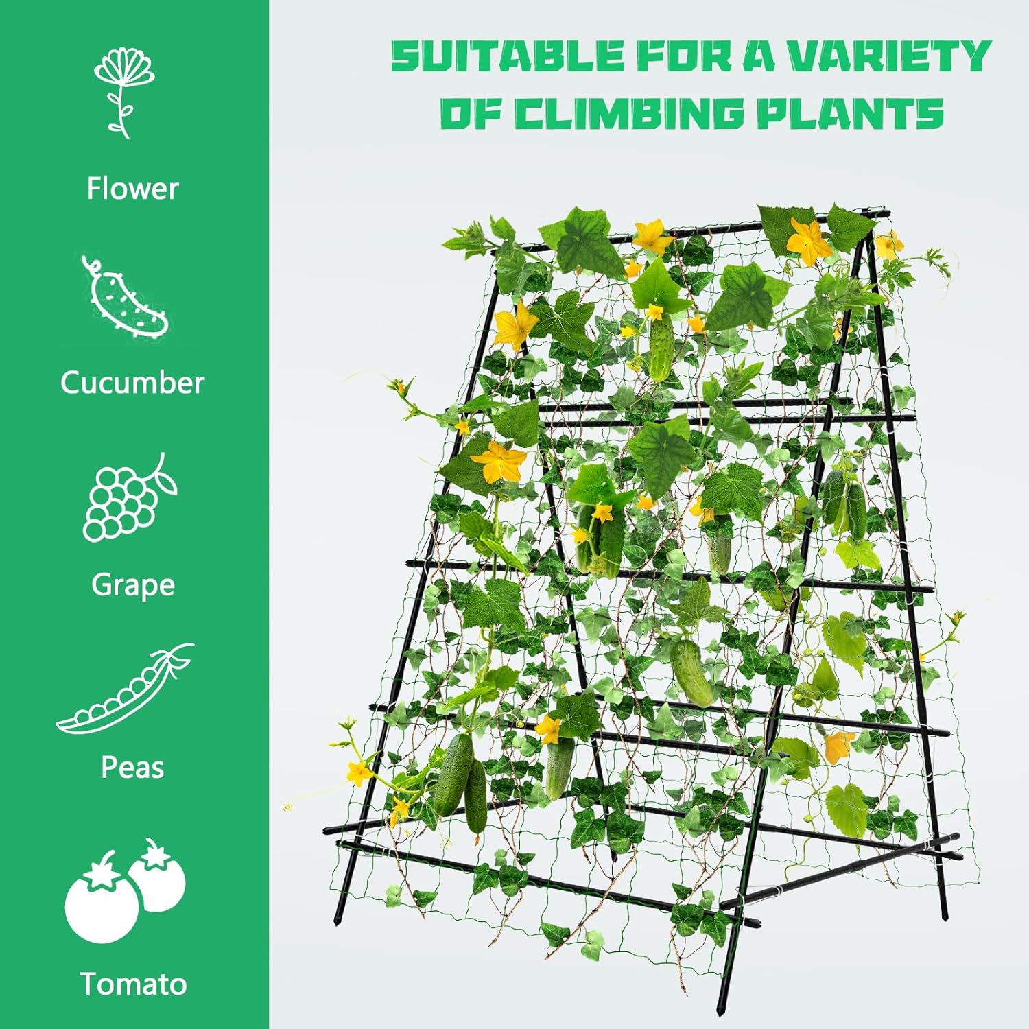 Cucumber Trellis A-Frame for Climbing Plants, Garden Grow Support with Plant Clips D5025