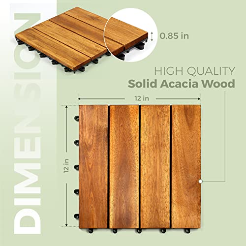 Acacia Interlocking Flooring Tiles, 12" x 12", Pack of 10, Indoor/Outdoor M2536