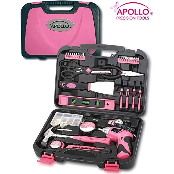 135 Piece Household Tool Kit Pink with Cordless Screwdriver M3986