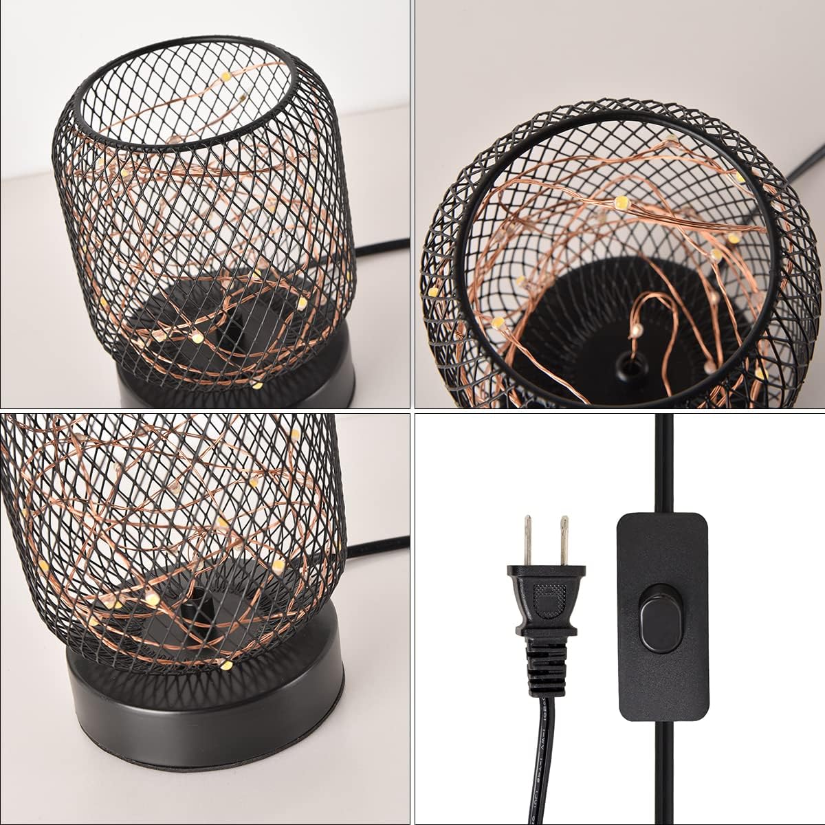Cage Desk Lamp Starry Sky LED Lights Iron Mesh Retro Lamp with Black Switch Wire Z826