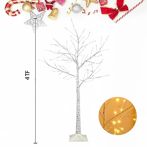 2-Pack 4FT Lighted Birch Tree with 96 LED Lights for Indoor Outdoor Christmas Decor G5586
