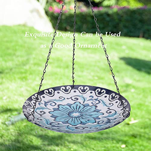 Hanging Bird Bath for Outdoors, 11 Inch Glass Bowl E2931