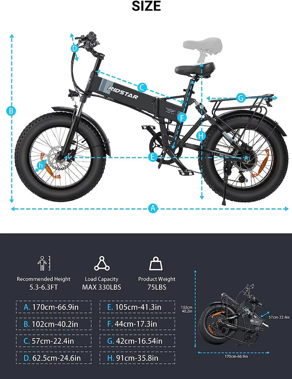 Folding Electric Bike for Adults, 750W Motor, 48V 14Ah Removable Battery, 20" Fat Tire, 7-Speed W876