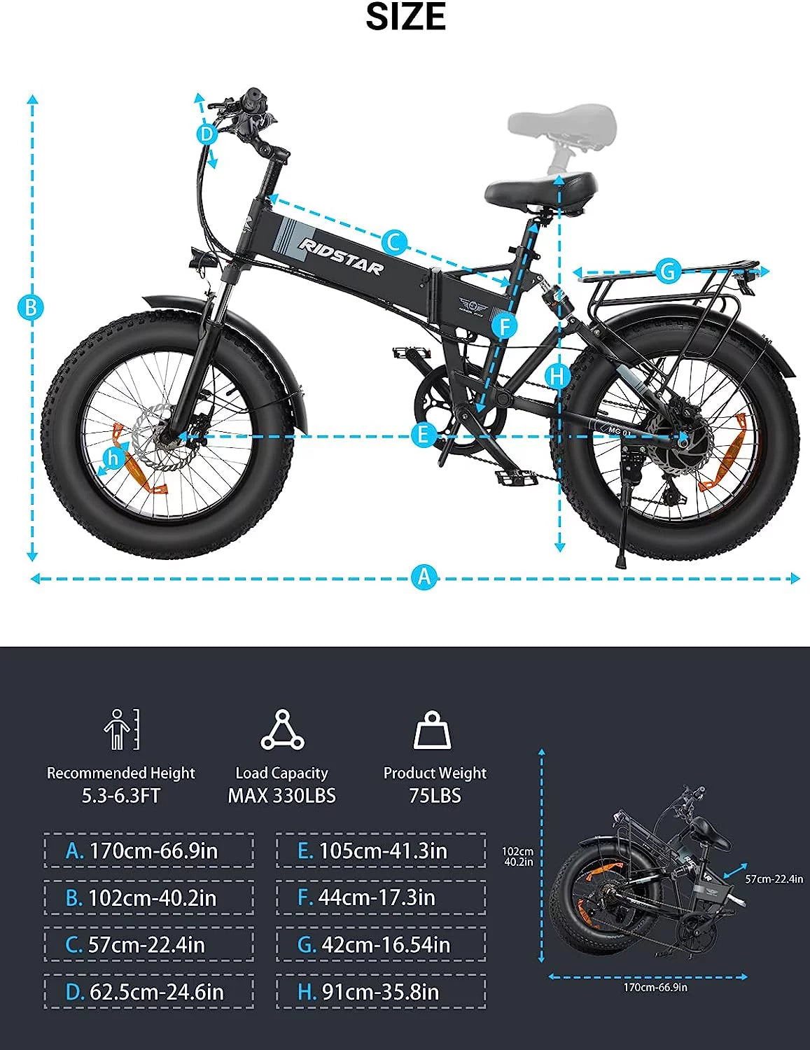 Folding Electric Bike for Adults, 750W Motor, 48V 14Ah Removable Battery, 20" Fat Tire, 7-Speed W876