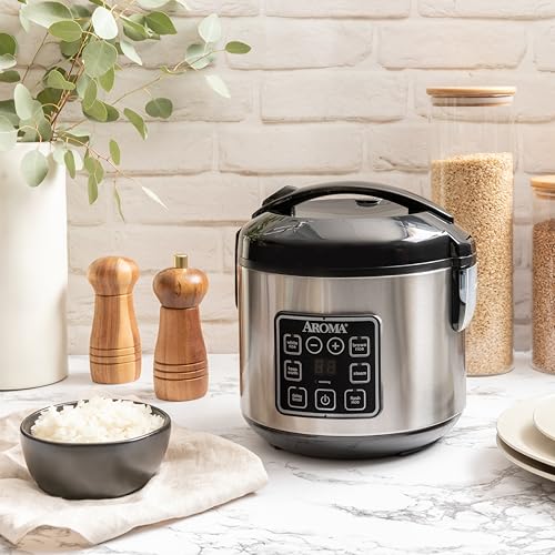 Digital Rice Cooker, 4-Cup Uncooked, Steamer, Multicooker, 2 Qt, Stainless Steel R872251