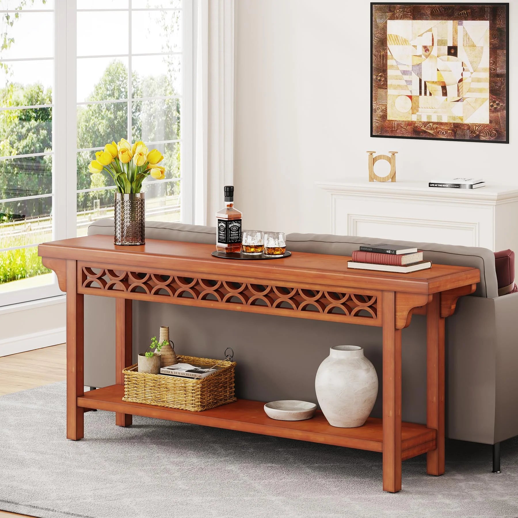 Solid Wood Long Console Table for Living Room Hallway C757