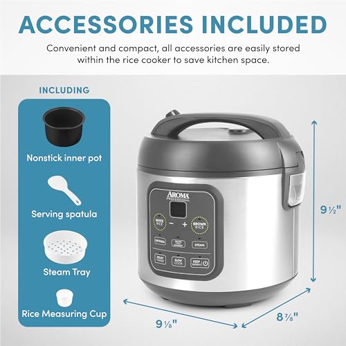 Digital Rice Cooker, 4-Cup Uncooked, Steamer, Multicooker, 2 Qt, Stainless Steel R872251