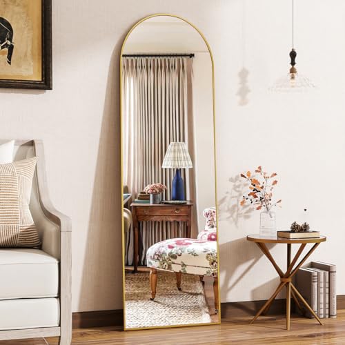 Arch Mirror Full Length 21x64 Floor Mirror with Stand, Aluminum Frame, Black U7175