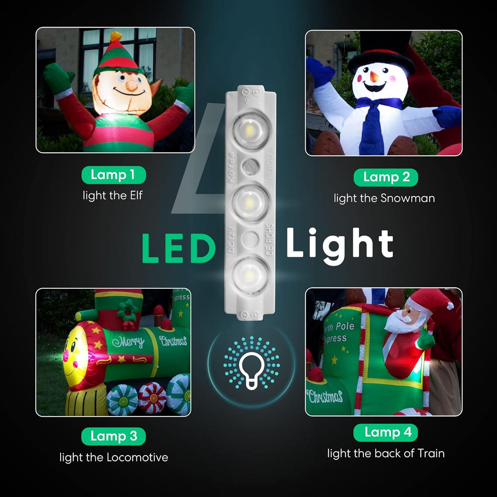 6ft Christmas Inflatable Santa on Train with Elf and Snowman LED Lights Outdoor Decor K465