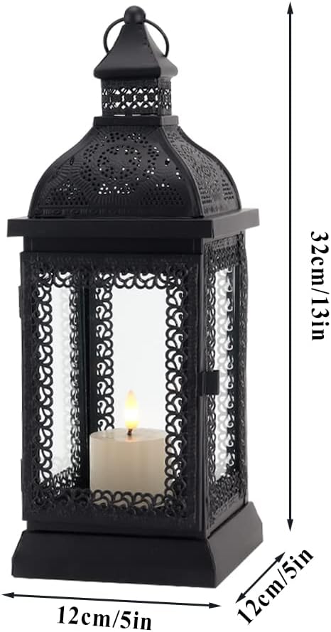 Rustic Metal Candle Lantern 13" with Tempered Glass for Indoor Outdoor Decor D53933