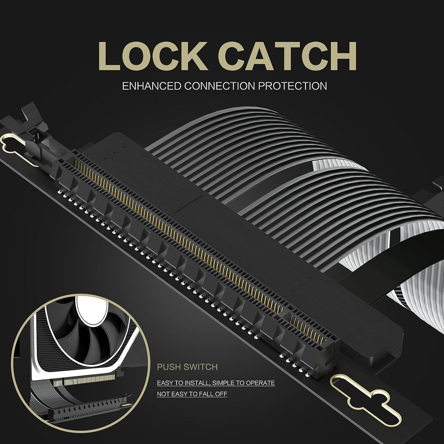 PCIE 4.0 16x Shielded Riser Cable for GPU Extension Card, Right Connector 20cm W3262
