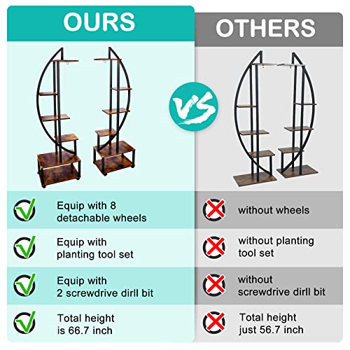 6 Tier Tall Metal Plant Stand with Hanging Loop, Half Moon Ladder Shelf for Indoor Outdoor Q5267