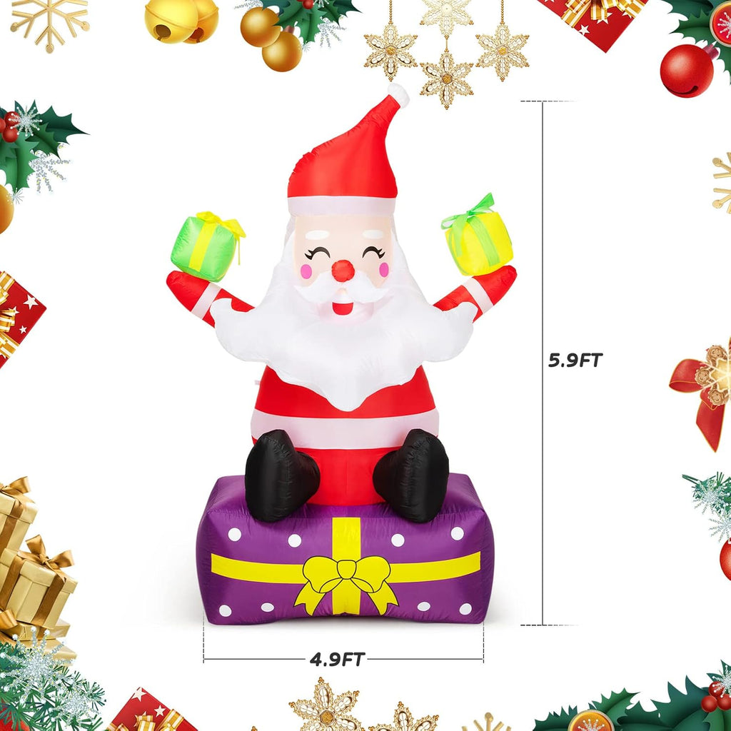 6 ft Christmas Inflatable Santa Claus with Gift Boxes, LED Lights, Yard Decor Z44716