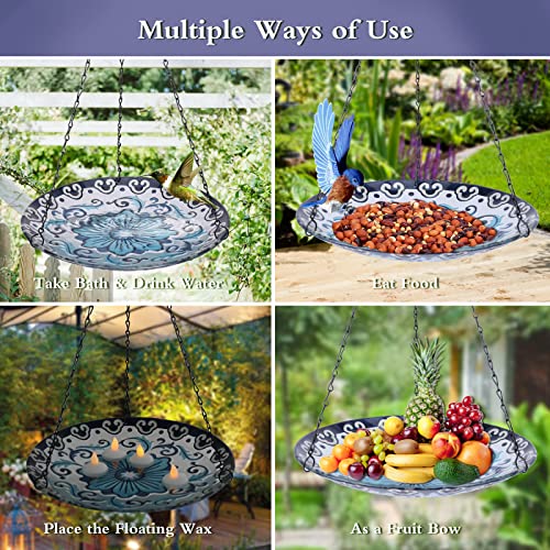 Hanging Bird Bath for Outdoors, 11 Inch Glass Bowl E2931