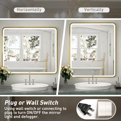 LED Bathroom Mirror with Light, Anti Fog Dimmable Wall Mounted B72533