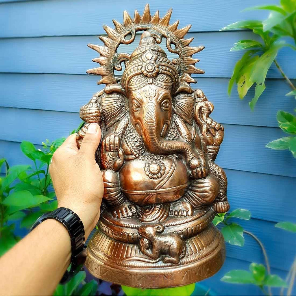 Ganesha Statue Metal Bronze Decorative Religious Idol for Home Office Decor L39955