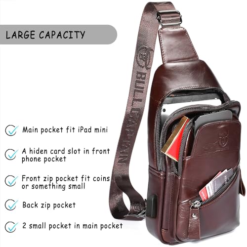 Leather Sling Bag for Men with USB Charging Port Crossbody Hiking Travel Backpack J514710