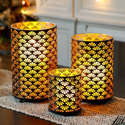 Set of 3 Metal Candle Holders Bronze Vintage Table Candlestick Holders N807