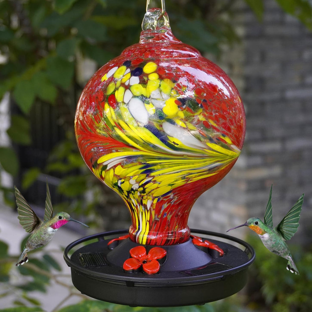 Handblown Glass Hummingbird Feeder for Outdoors L915