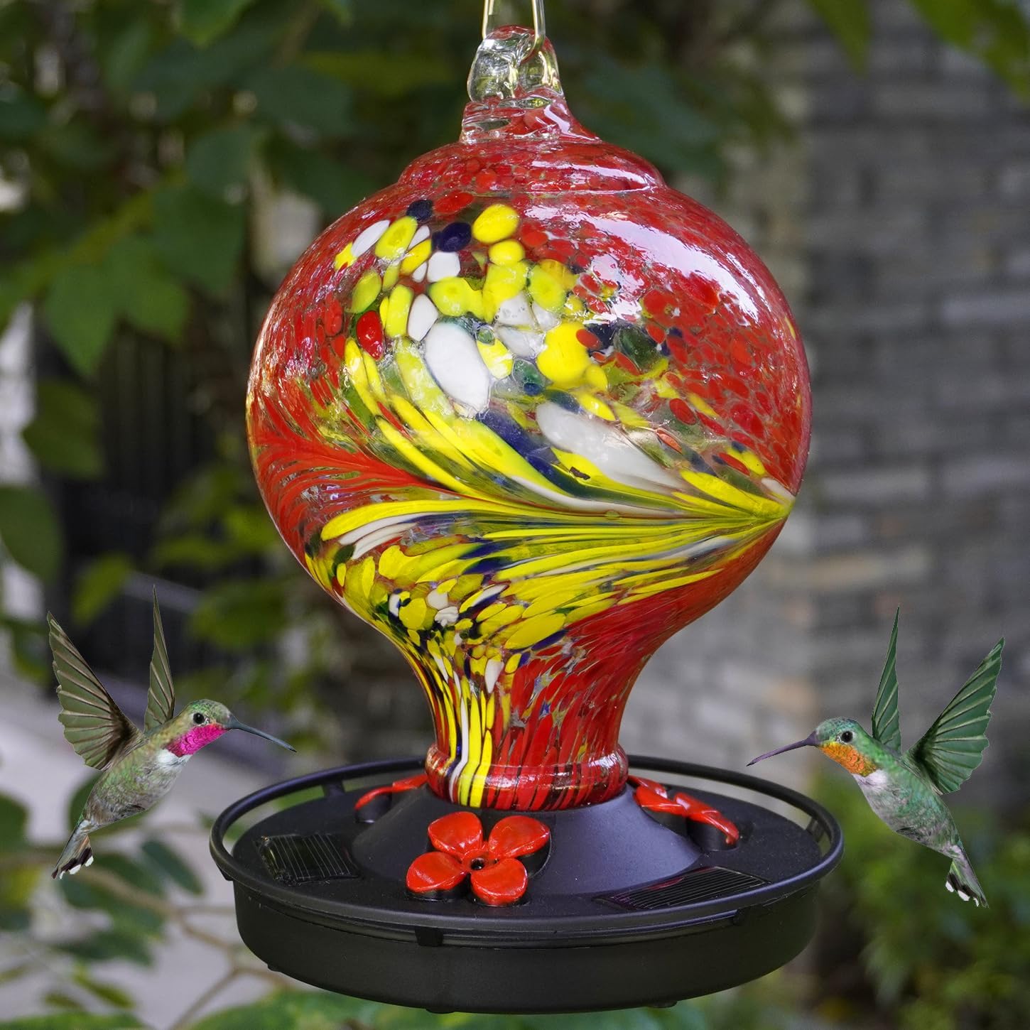 Handblown Glass Hummingbird Feeder for Outdoors L915