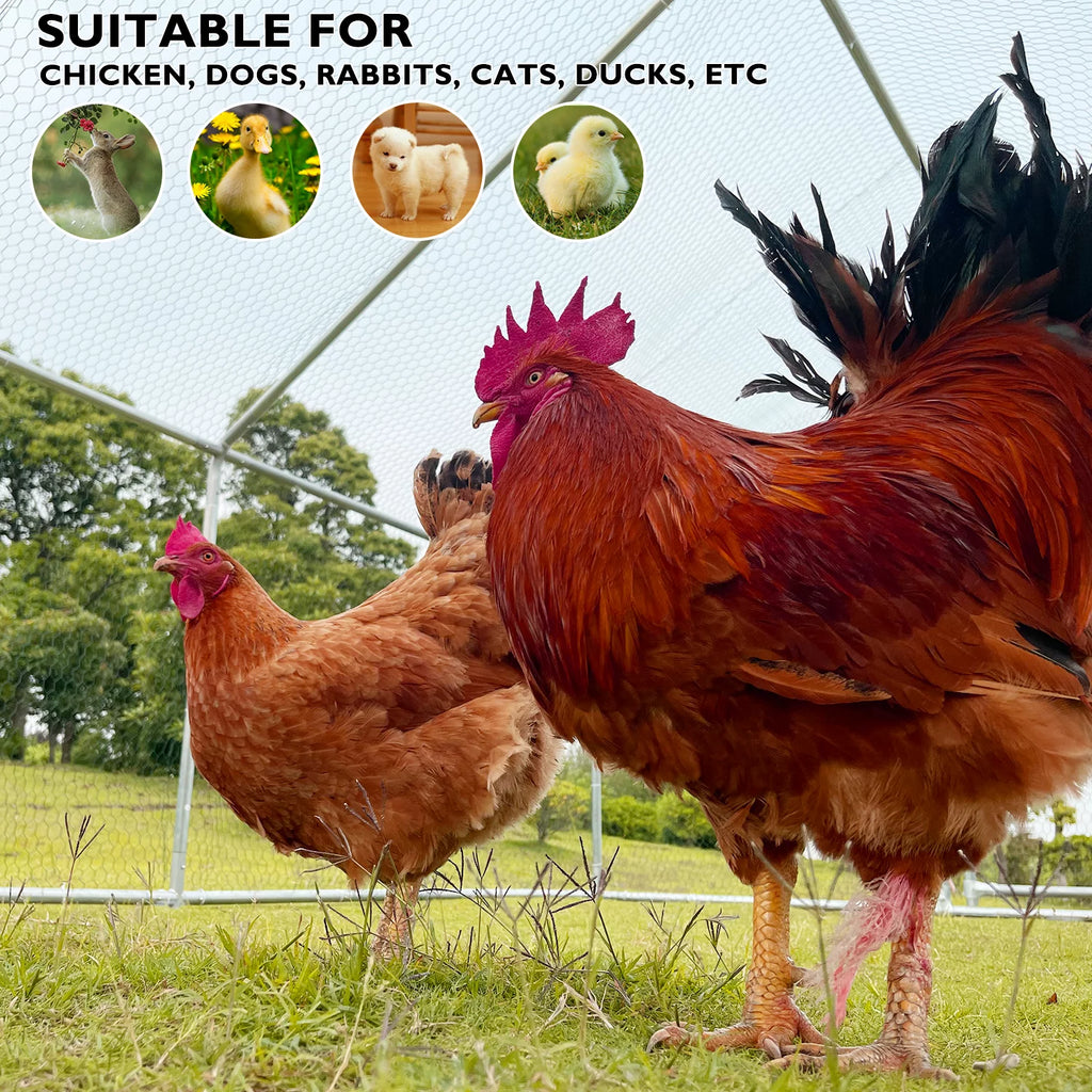Large Chicken Run Coop 10x26ft Metal Hen House Walk-in Poultry Cage with Cover K1805